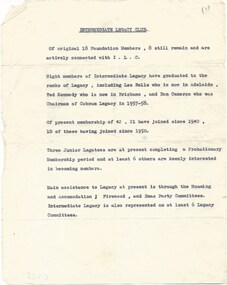 Document, Intermediate Legacy Club ILC18