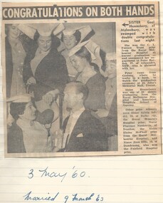 Newspaper - Document, article, Congratulations on Both Hands, 1959
