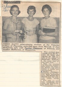 Newspaper - Article, Three prize winning students, 1959