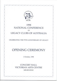Programme - Document, programme, 1998 Legacy National Conference Opening Ceremony, 1998