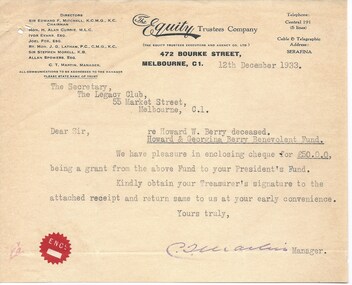 Document, President's Fund Donations, 1935