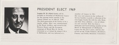 Document - Document, article, Legatee H M (Myd) Lewis, President 1969