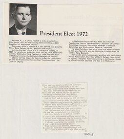 Document - Document, article, Legatee Ron Foskett, President 1972