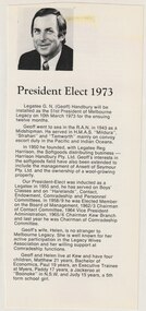 Document - Article, Legatee Geoff Handbury, President 1973, 1972