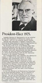 Article, Legatee George W Blackwood, President 1975