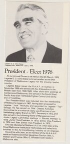 Document - Article, Legatee Eric Baker, President 1976