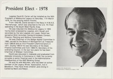 Document - Article, Legatee David B Carter, President 1978