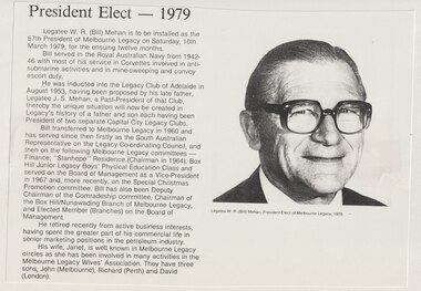 Document - Article, Legatee W R (Bill) Mehan, President 1979