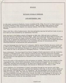 Document - Eulogy, Richard Norman Wheeler - 14 September 1989