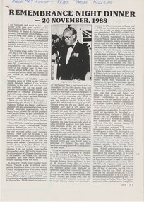 Document - Speech, Remembrance Night Dinner 20 Nov 1988. VAJEX