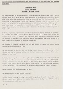 Document, Biographical notes. Legatee Alf Argent, President, Melbourne Legacy