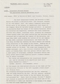 Document - Article, Bulletin CITATION. Joynt, Lieutenant William Donovan, 8th Australian Infantry Battalion AIF