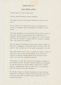 Document - Article, Donovan Joynt, VC. Legacy Memorial Address