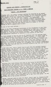 Document - Speech, Foundation Day Address 1977. Legacy It's Beginnings. Past President Legatee Kem Kemsley