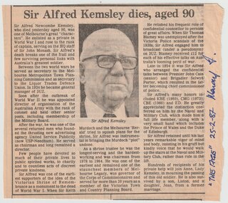 Newspaper - Article, Sir Alfred Kemsley dies, aged 90