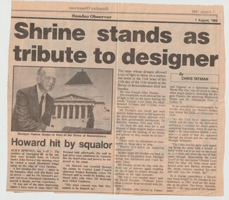 Newspaper - Document, article, Shrine stands as tribute to designer