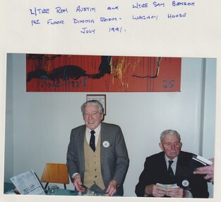 Photograph, Legatee Ron Austin and L/tee Sam Benson. 1st floor dining room. Legacy House July 1991