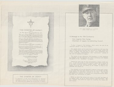 Document - Article, Message to the 16th Conference from Legatee Stan Savige, Chairman of Legacy Co-ordinating Council