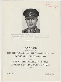 Document - Document, brochure, Parade. The Field Marshall Sir Thomas Blamey Memorial Fund Awards