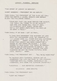 Document, Legacy Bulletin. Legacy Service at Funerals 2.2.1989