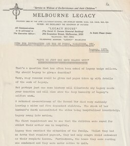 Document - Press Release 1975, Melbourne Legacy, Give me just one good reason why?, 1975