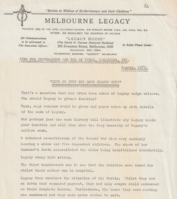 Document - Press Release 1975, Melbourne Legacy, Give me just one good reason why?, 1975