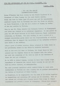 Document - Press Release 1975, Melbourne Legacy, A New Era for Legacy - Brian O'Donohue, 1975