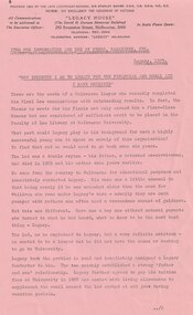 Document - Press Release 1975, Melbourne Legacy, How indebted I am to Legacy for the financial and moral aid I have received, 1975