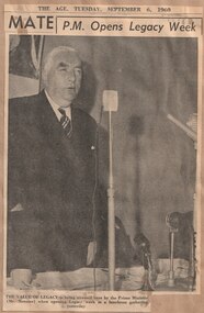Newspaper, The Age, PM Opens Legacy Week, 1960
