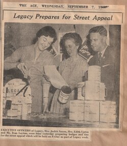 Newspaper - Document, article, The Age, Legacy Prepares for Street Appeal, 1960