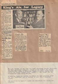 Newspaper - Document, article, The Sun News Pictorial, Kings Ale for Legacy, 1960