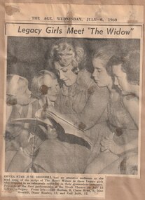 Newspaper - Document, article, The Age, Legacy Girls Meet 'The Widow', 1960