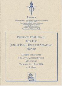 Programme, Legacy Junior Plain English Speaking Competition 1990, 1990