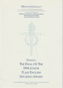 Programme, Legacy Junior Plain English Speaking Competition 1994, 1994