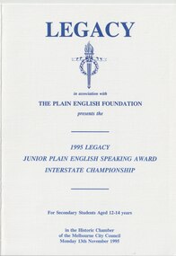 Programme, Legacy Junior Plain English Speaking Competition 1995, 1995