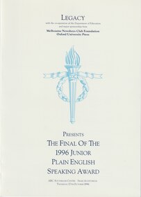 Programme, Legacy Presents the National Final of the 1996 Junior Plain English Speaking Award, 1996