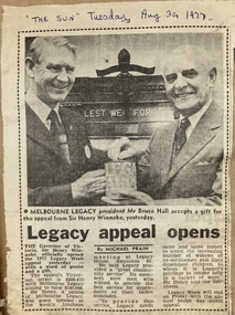 Newspaper - Article, Legacy appeal opens, 1977