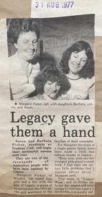 Newspaper - Article, Legacy gave them a hand, 1977