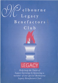Pamphlet, Melbourne Legacy Benefactors Club, 1990s?