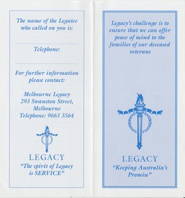 Pamphlet, Legacy's challenge is to ensure that we can offer peace of mind to the families of our deceased veterans, 200