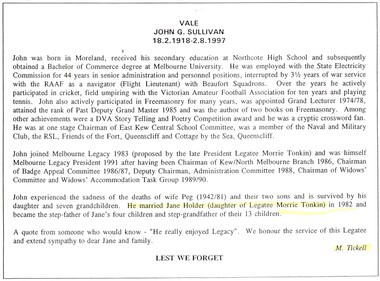 Article, Bulletin VALE Legatee John Sullivan, 1997