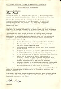 Document, Suggested form of letter to President Elect on acceptance of nomination
