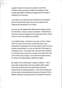 Document - Speech, Foundation Day Address 1996. Fundamentals of Legacy Traditions, 1996