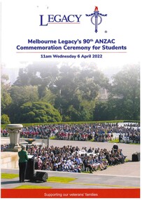 Programme, Melbourne Legacy's 90th ANZAC Commemoration Ceremony for students, 2022