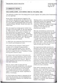 Article, VALE Enez Domec-Carre - 31st March 1908 to 17th April 1998, 1998