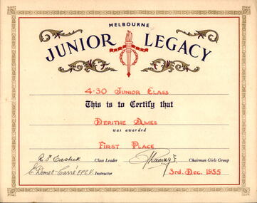 Certificate, Junior Legacy, 1955