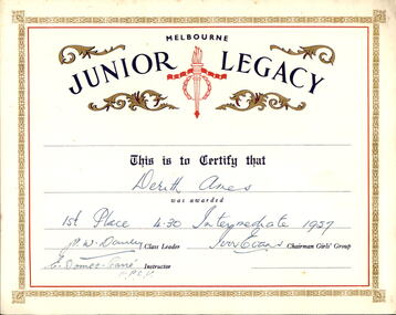 Certificate, Junior Legacy, 1957