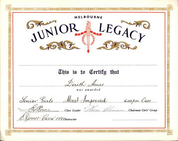 Certificate, Junior Legacy, 1959