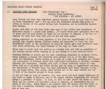 Article - Speech, Past President's Day Address - Brian Armstrong, 1961
