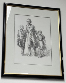 Work on paper, Widow and Children statue